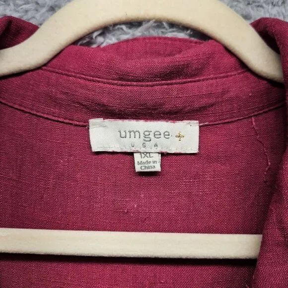 Umgee Pink Fushia Dress Collared Womens Size XL Linen Cotton Casual Knee Length - Picture 6 of 8